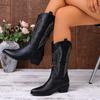 Autumn Foreign Trade Fashion Rough Embroidery Women's High-heeled Western Boots