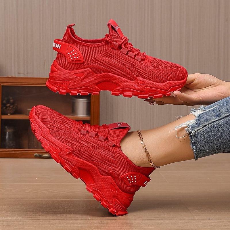 Large Size Women's White Shoes Summer Mesh Lace Sneakers Comfortable Low-top Running Shoes