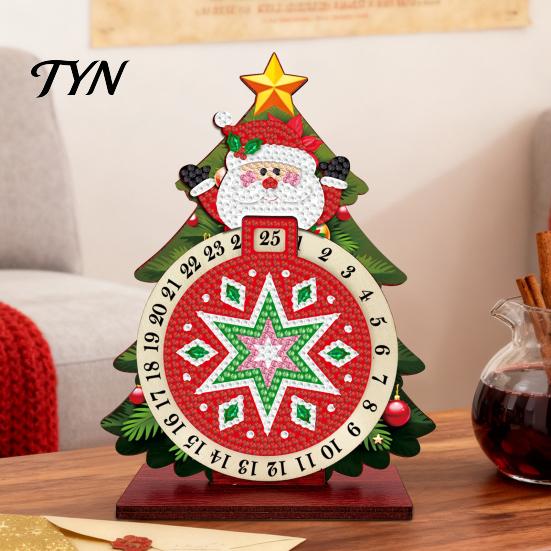 Creative Christmas Gift DIY Rhinestone Painting Countdown Calendar, 25 Days Rotating Winter Wonderland Decor Tree Advent Wooden Tabletop Ornament for