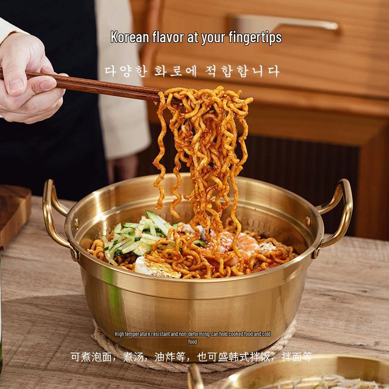 Korean Stainless Steel Mini Sukiyaki Pot with Lid - Double Ear for Luosifen & Instant Noodles