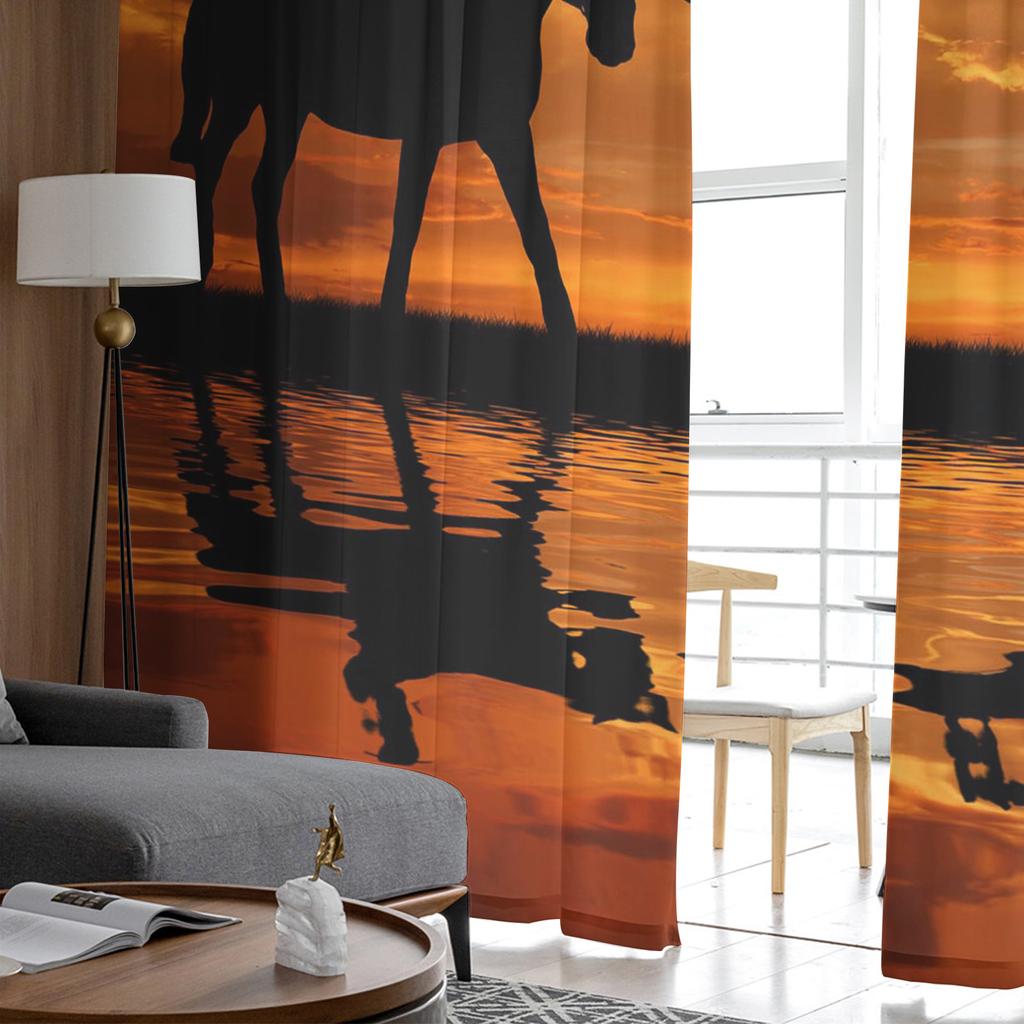 Western Cowboy Sunset Character Silhouette Tulle Curtains For Living Room Decoration Modern Chiffon Sheer Voile Kitchen Curtain