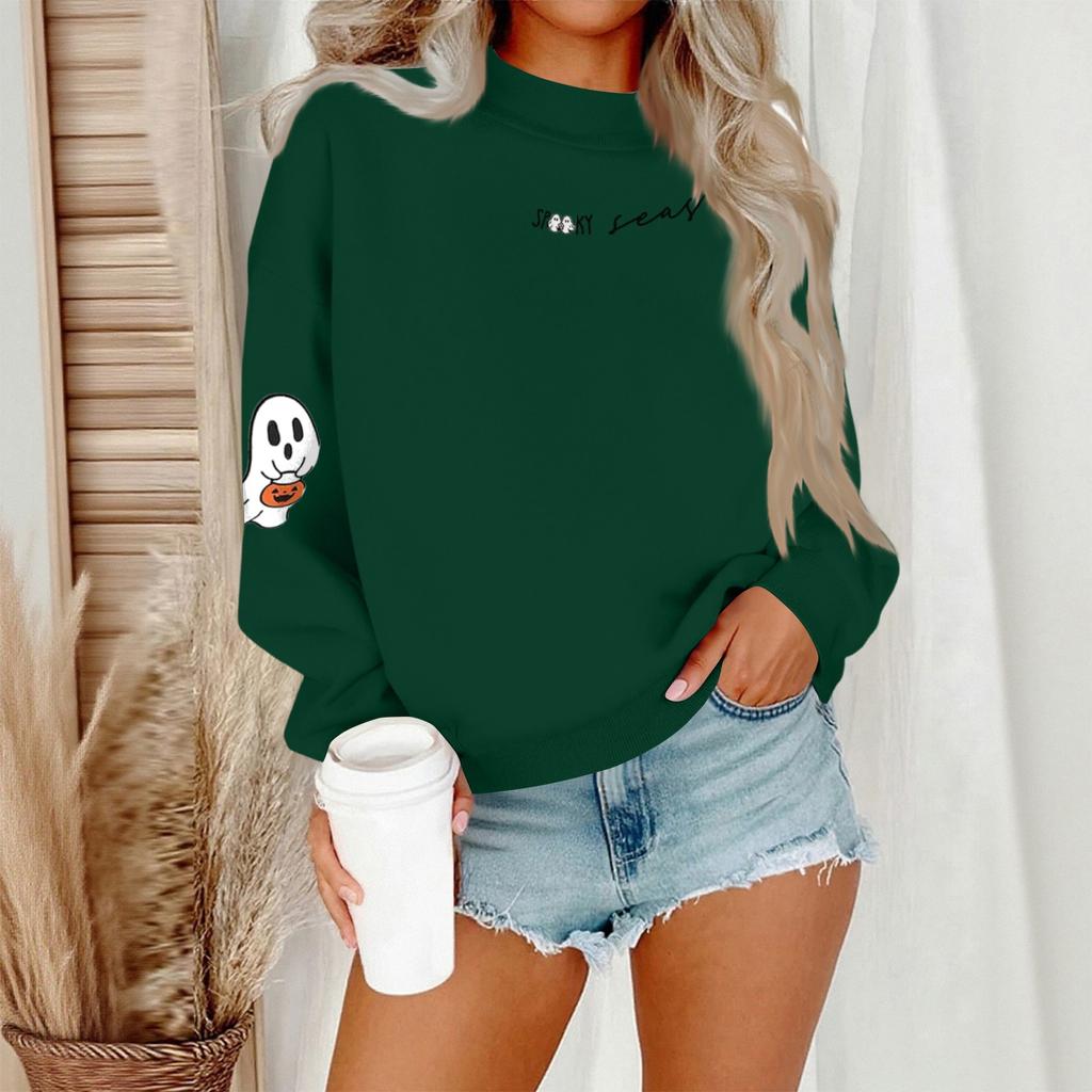 Women's Casual Fashion Round Neck Long Sleeve Halloween Printed Sweatshirt