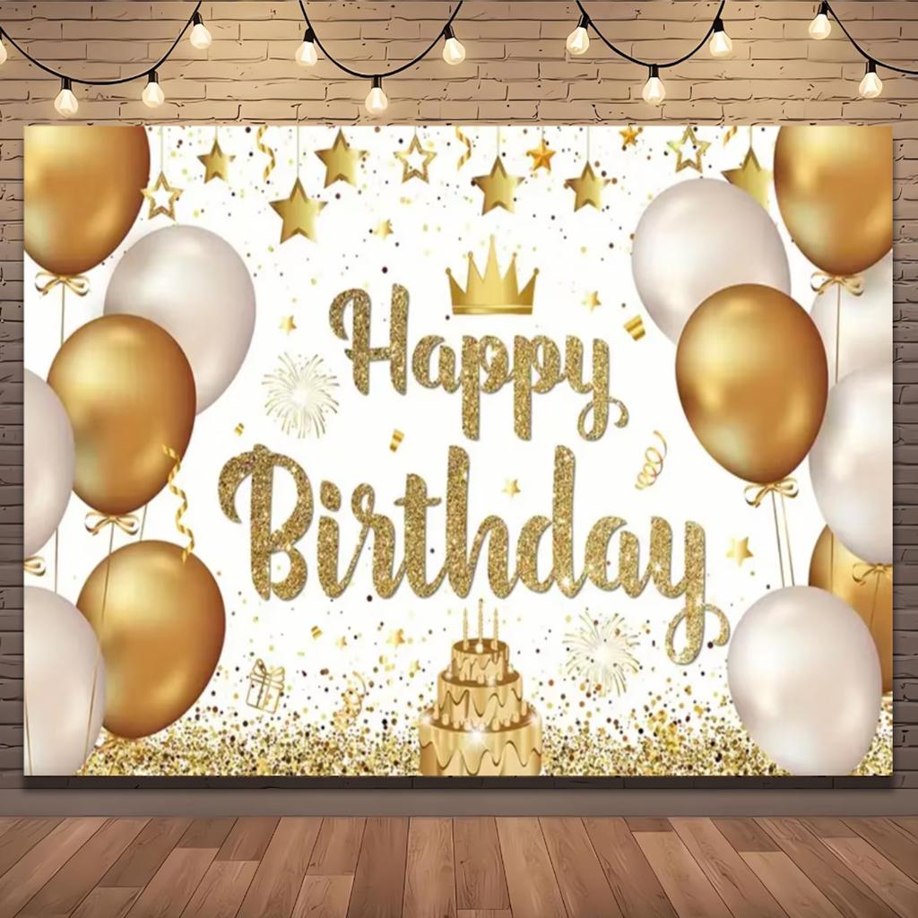 Gold Glitter Blue Birthday Party Background Balloon Star Stand Banner Poster Background  Theme Party Decoration Supplies Gi