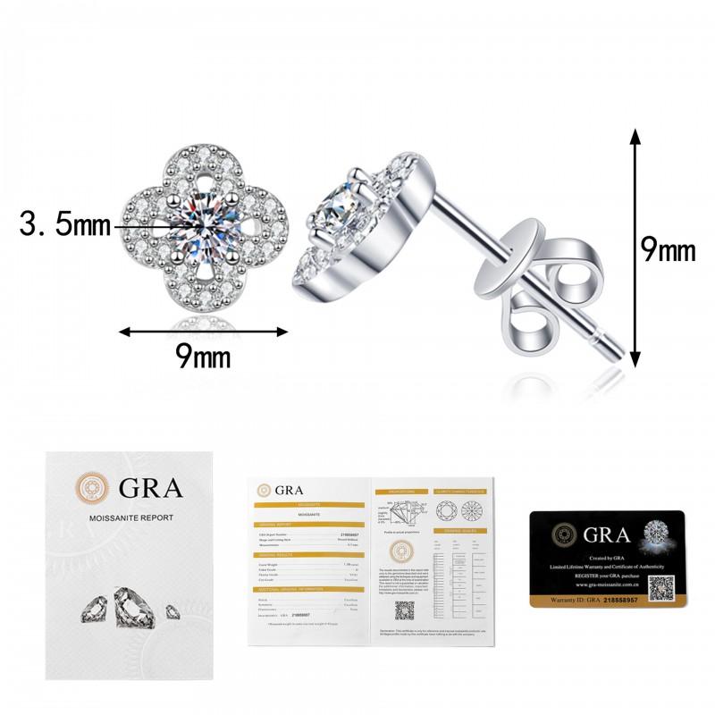 Moissanite Clover Stud Earrings Sterling Lightweight Luxury Womens Fashion Jewelry 925 Sterling Silver