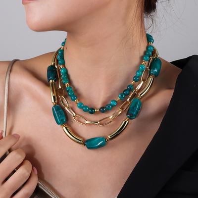 Bohemian Acrylic Bamboo Beads Choker Necklace for Women Chunky Jewelry Accessories