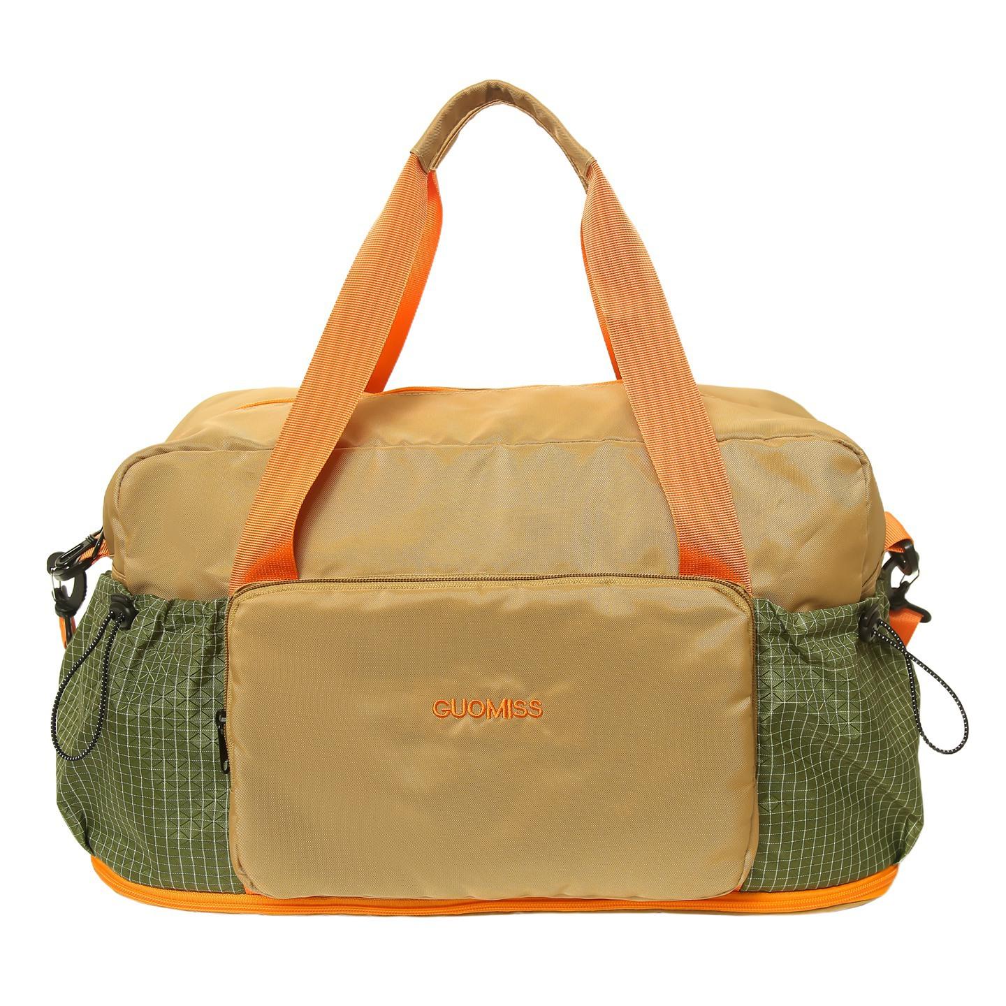 Color Block Travel Duffel Bag with Mesh Side Pockets Large Capacity Gym Weekend Carry On Bag