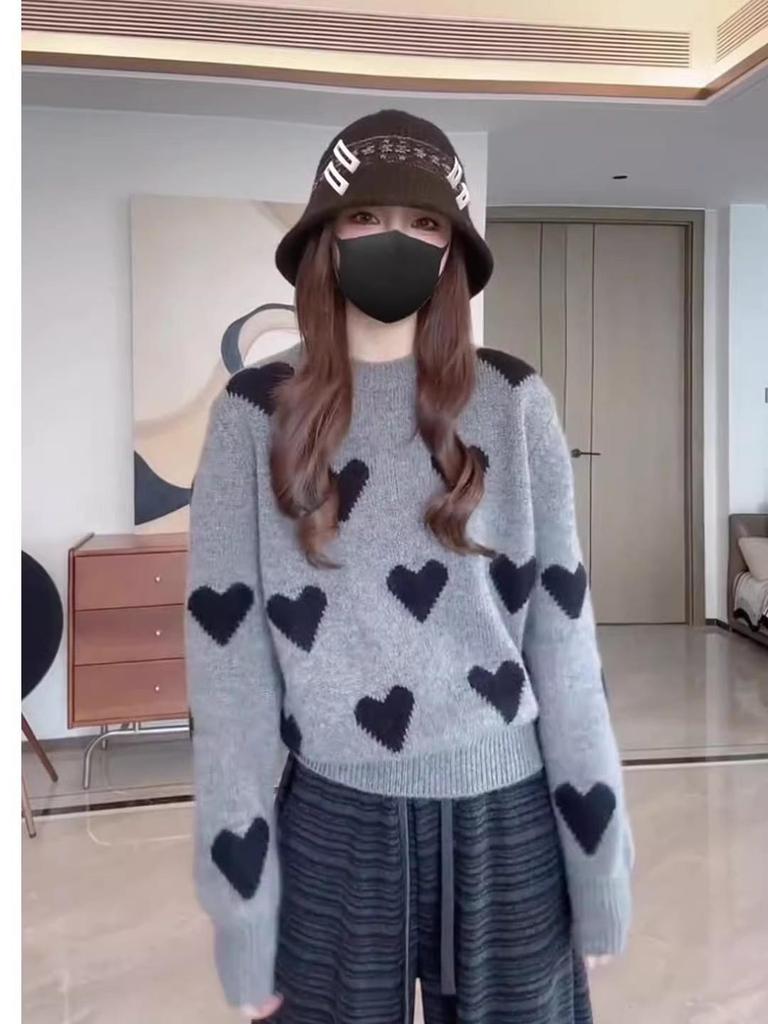 Women's Cute Love Heart Pullover: Soft, Fluffy, Loose Sweater for Autumn & Winter; Wear Alone or as a Base Layer.