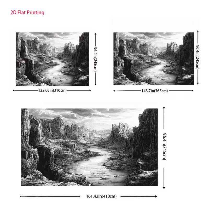 2D Schwarz-Weiß Fluss Schlucht Kulisse Bleistiftzeichnung Stil Fotografie Hintergrundtuch
