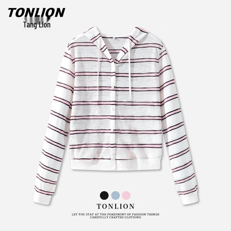 TonLion Women s Striped Hooded Cardigan Jacket M