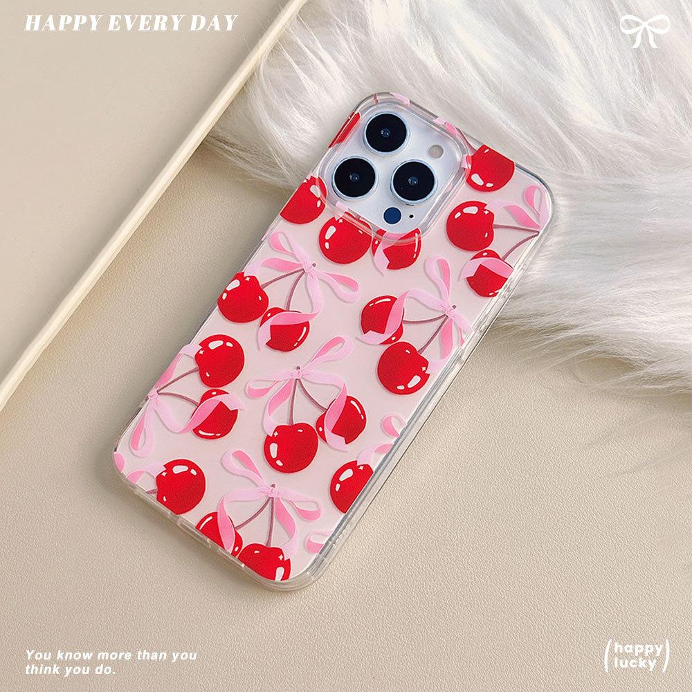 Full Screen Bow Cherry Suitable for Apple 16 Mobile Phone Case 15promax Protective Case Iphone14 Anti Fall 13 Women
