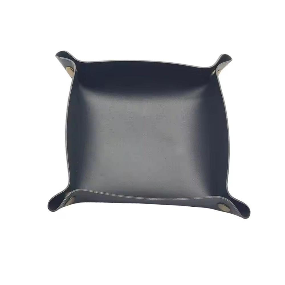 1pc 9.84inX9.84in Leather Storage Box Desktop Storage Tray Jewelry Cosmetic Key Stuff Storage Basket Folding Table Organizer