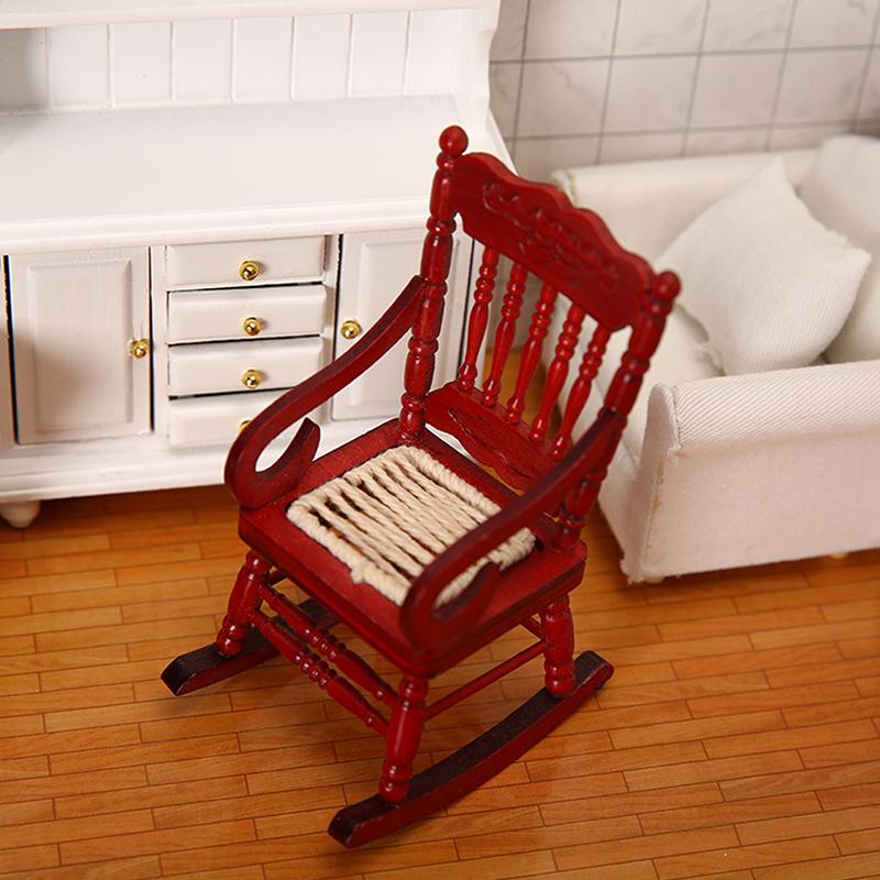 1:12 Dollhouse Pocket Wooden Rocking Chair Crafts