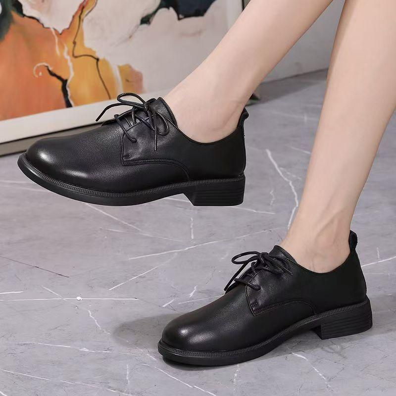 Women Real Leather Low Heel Casual Shoes Spring Autumn New Soft sole Non Slip Round Toe Waterproof Lace Up Lightweight Work Shoe
