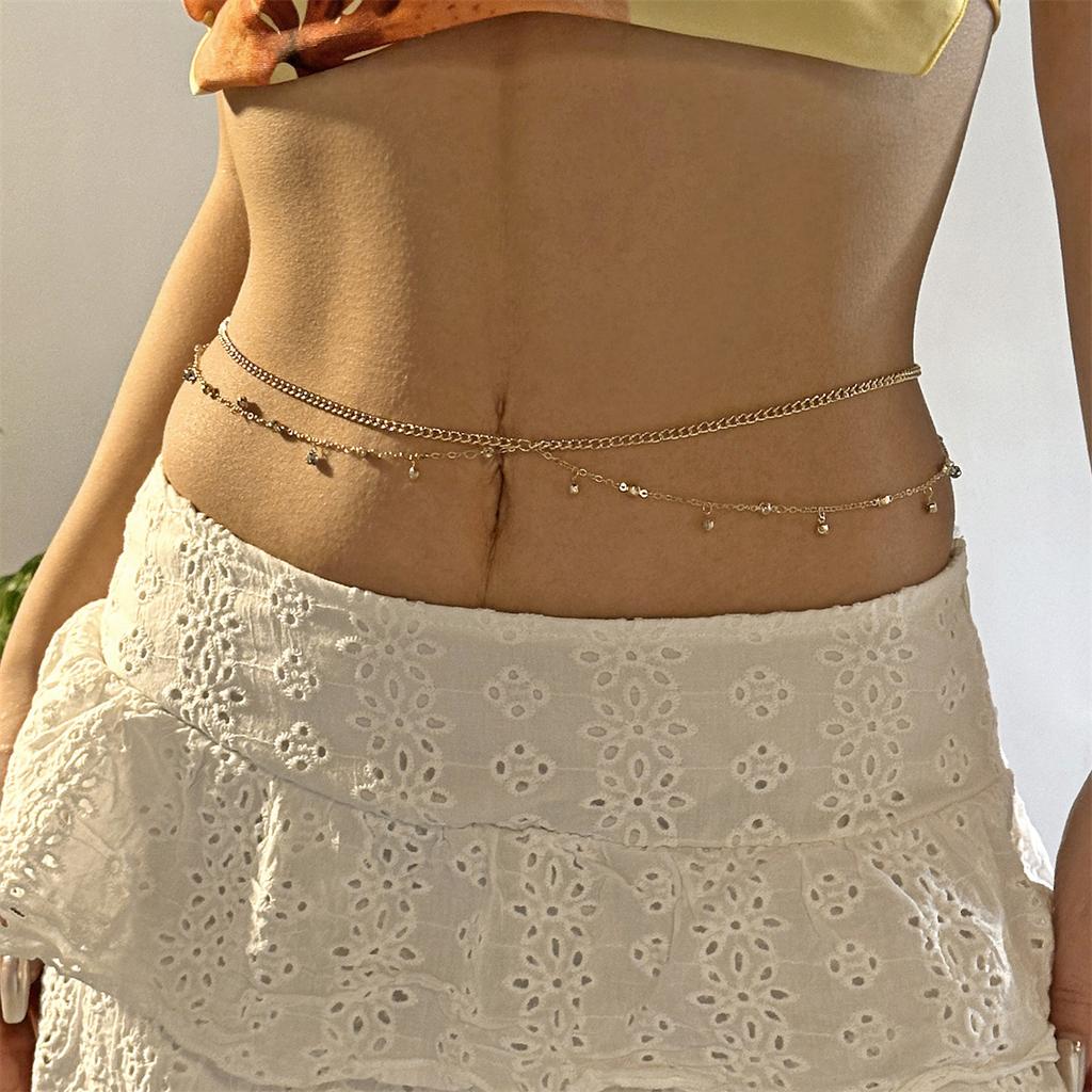 Cadena Cruzada de Doble Capa con Circonita Cúbica Anillo para Ombligo Cadena para la Cintura para Mujer Tono Dorado Cadena Corporal Ajustable Joyería para el Vientre