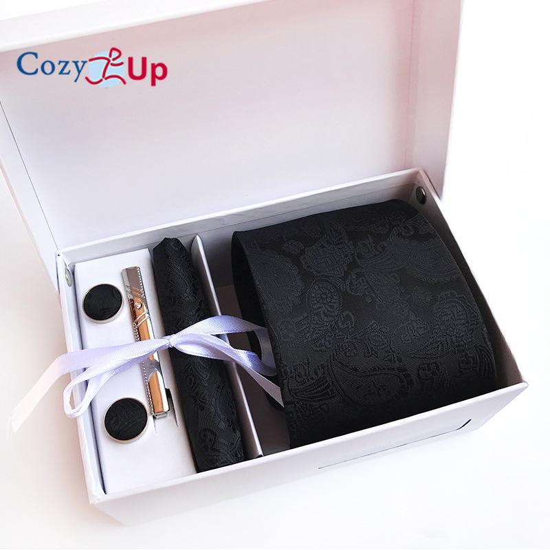 Cozy Up 6 Pieces Set Paisley Men's Tie Including Tie Square Scarf Cuff Tie Clip Gift Box