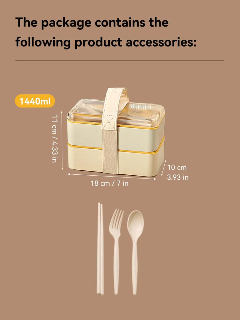 WORTHBUY Microwave Bento Box With Tableware Portable Double-layer Lunch Box Leak Proof Divided Food Containers For Student Kids