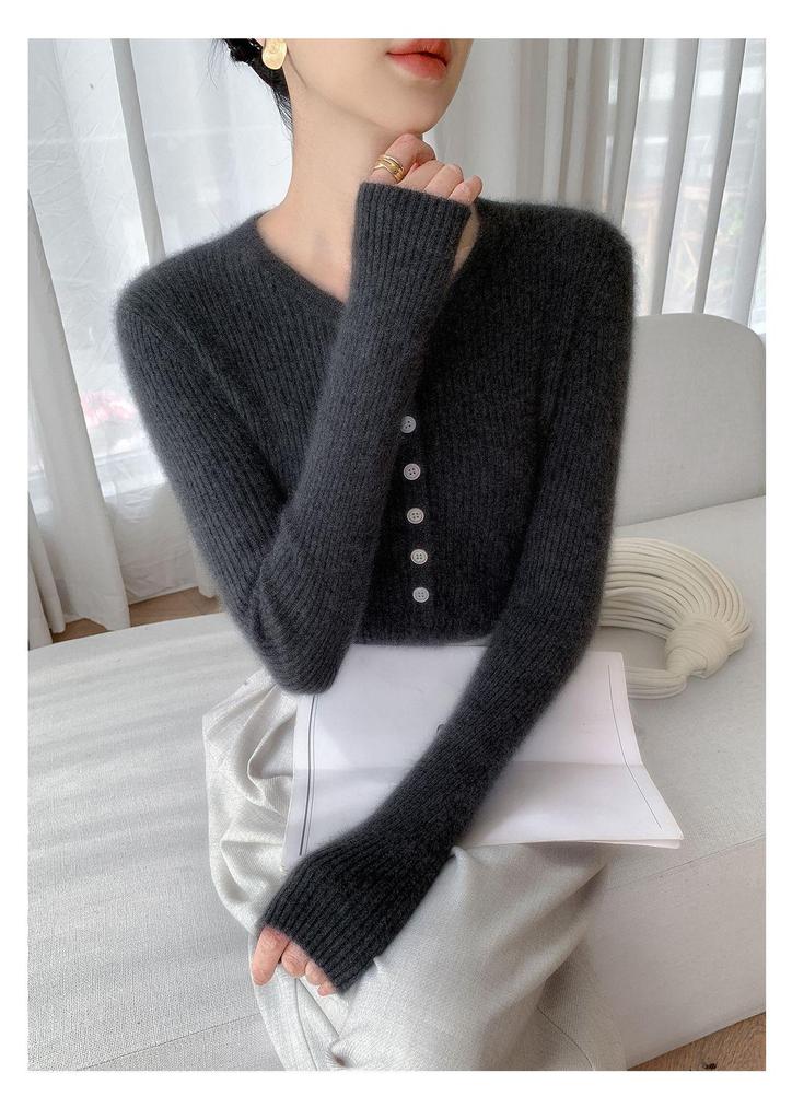 2026 Autumn/Winter Cashmere Knit Slim Fit Round Neck Wool Sweater Pullover