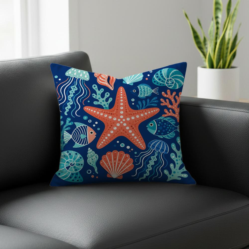 Pattern Aquatic Creature Pattern Cushion Cover Natural Linen Pillowcase Set AllinOne Decor for Sofa Bedroom Chair