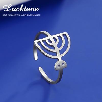 Lucktune Judaism Menorah Rings for Women Stainless Steel Star of David Candle Holder Open Rings Hanukkah Chanukah Jewelry Gifts