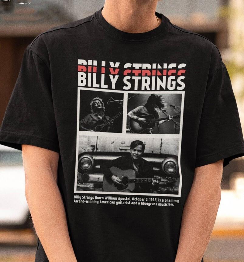 Унисекс футболка с коротким рукавом Billy Strings Vintage Черный Хлопок Все Размеры BO1072 Унисекс Футболка M