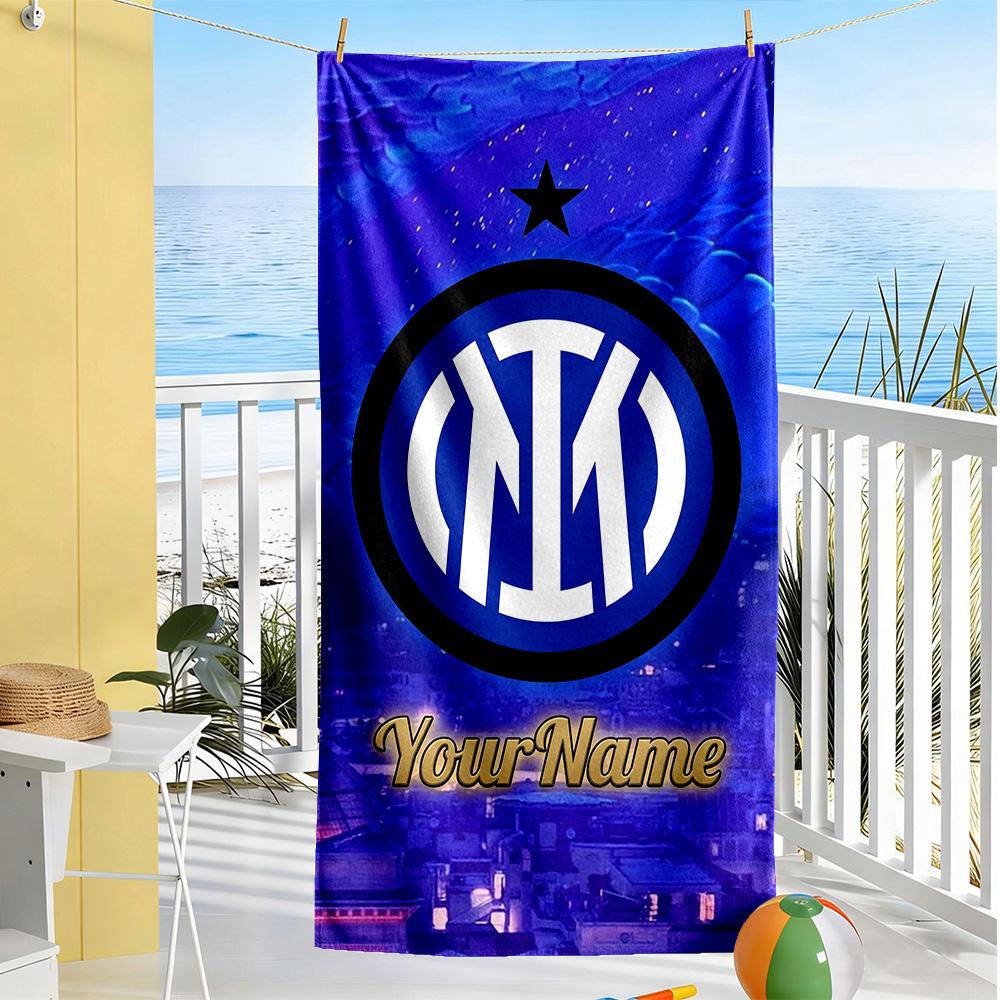 Inter Milan Personalized Name Beach Towel Soft Durable Quick-Dry Ideal for Travel Outdoor Swim Pool Yoga Surf Camping Hiking Gym Gift Holiday