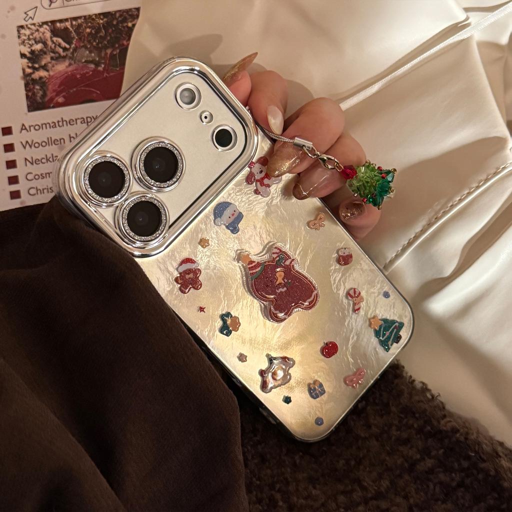 Glitter Gingerbread Man Phone Case Suitable for 17promax Lens Film for Iphone15 Christmas Tree Lanyard 13 Stereo 16