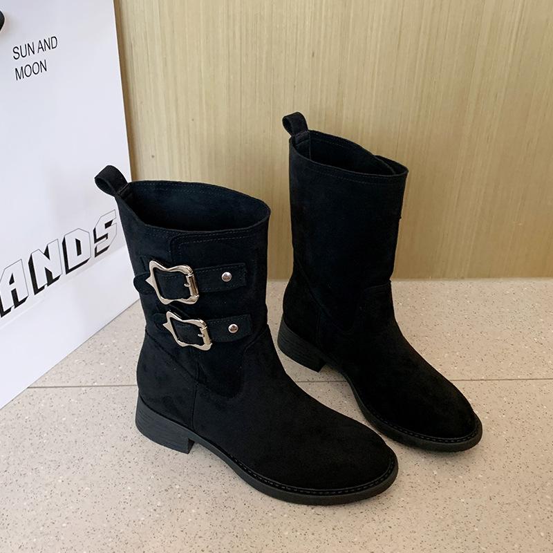 

- Fat sister Martin boots suede retro short boots thick legs big tube circumference western boots large size women s shoes to 43 35