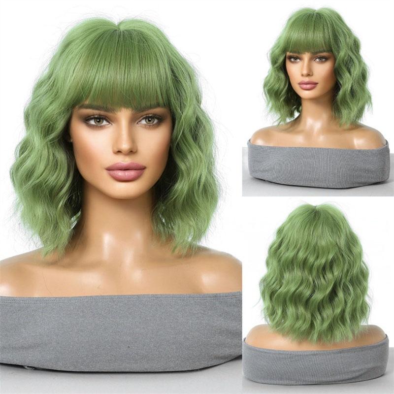 Premium Synthetic Women Short Orange Wavy Wig with Bangs Anime Cosplay Costume Wave Curly Wigs Drag Wig Carnival Party