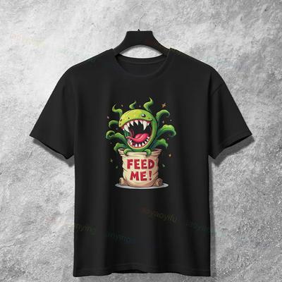 Feed Me Venus Flytrap Carnivorous Plant Funny Graphic Tee Cotton Round Neck Casual TShirt for Unisex