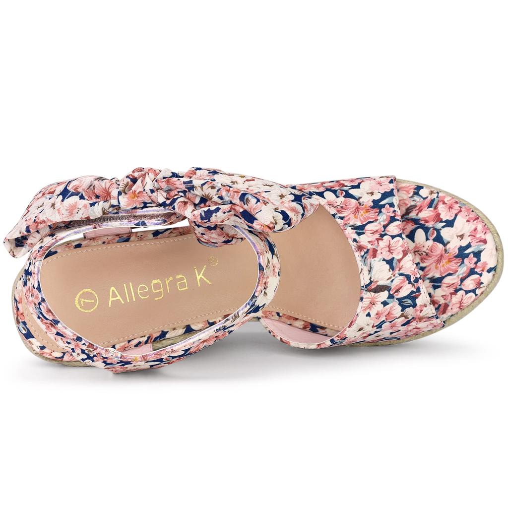 Allegra K Women's Floral Platform Wedge Sandals, White, Size 25.5cm