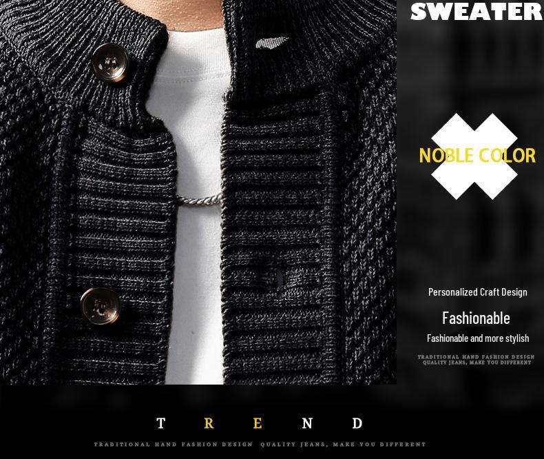 Men's High-End French Retro Cardigan Sweater: Winter Thick Knit Stand Collar Jacket