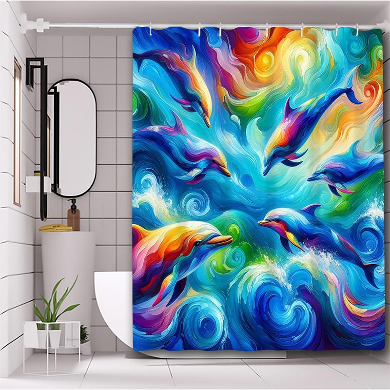 Whale Bathing Curtain  Bathroom Nordic Green Leaf  Shower Curtain Waterproof With 12 Hooks Home Deco Free Ship