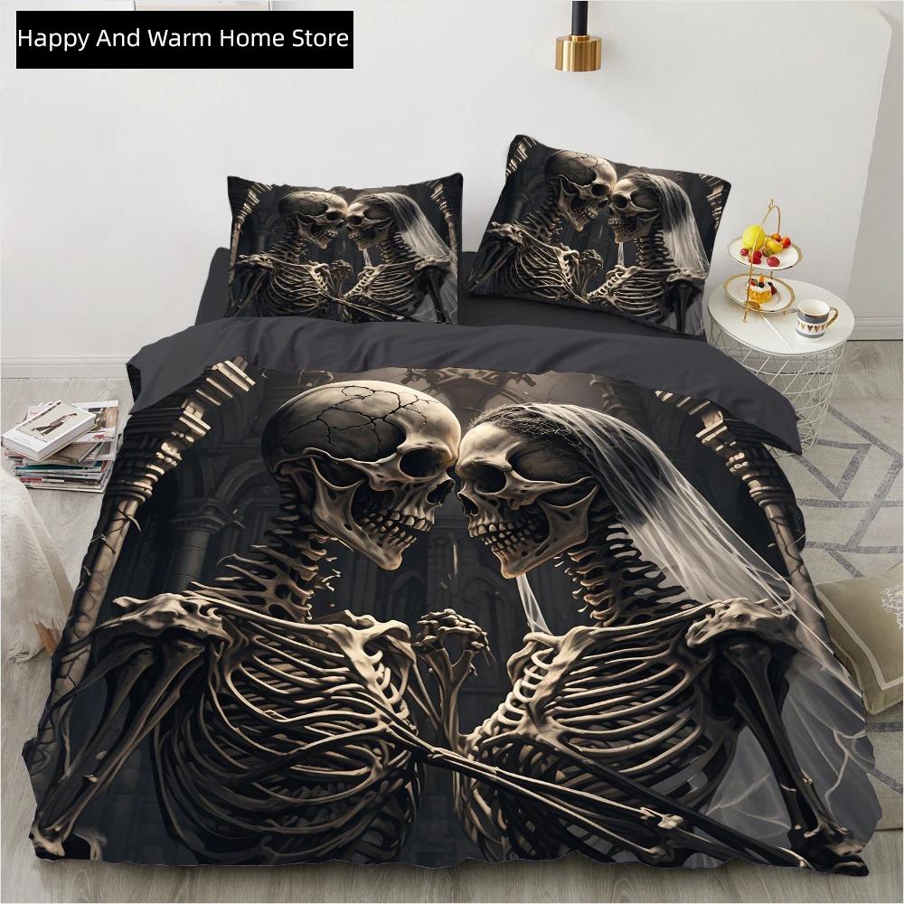 Comforter Skull Wedding Cartoon Comforter Sets Bedding Set Double Queen King Twin Full Size Boys Girls White
