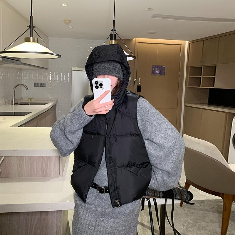 New Winter Short Fashion Cotton Vest Warm Foreign Style Hooded Fashion Loose Women's Korean Version Thin Coat