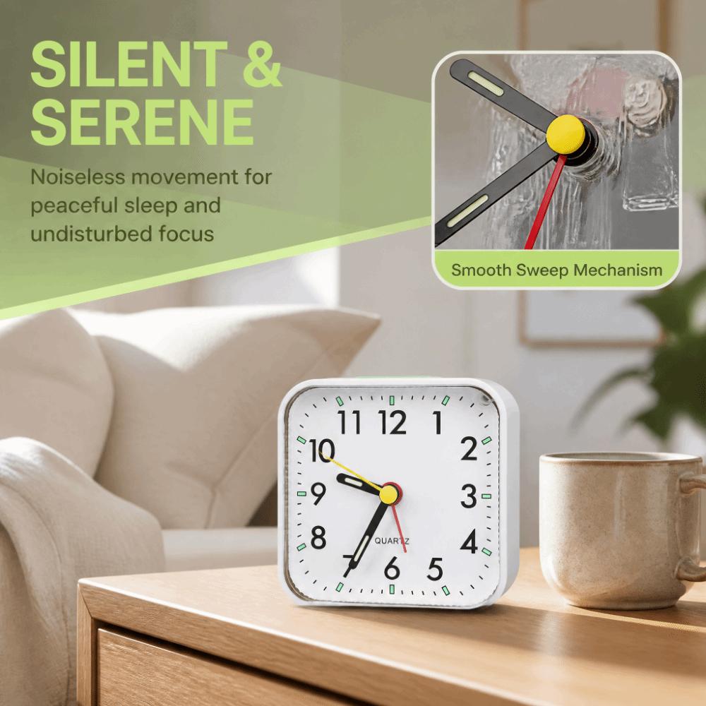 3.15in Silent Alarm Clock ABS Bedside Alarm Clock Small Desk Alarm Clock  for Bedside Desk