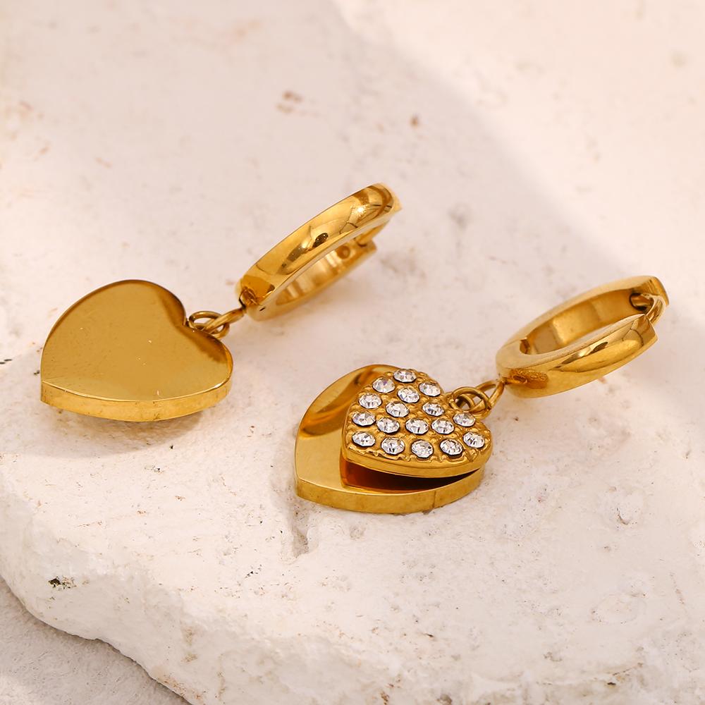 MamacitaSlay 18K Gold Plated Stainless Steel Zircon Double Heart Earrings Party Waterproof Jewelry Women's High Quality Gift