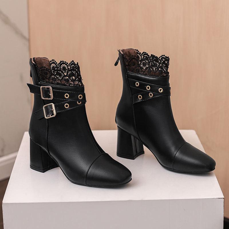 Damskie botki na wysokim obcasie jesień i zima nowy kolor rzymskie botki grube obcasy duże rozmiary damskie buty