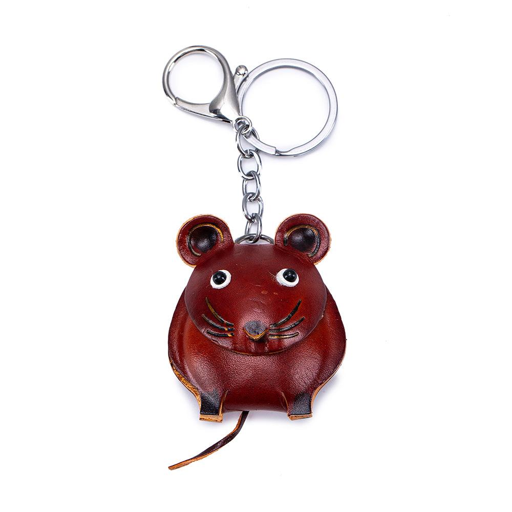 New First-layer Cowhide Mini Animal Keychain Handmade Creative Bag Pendant Car Keychain Universal