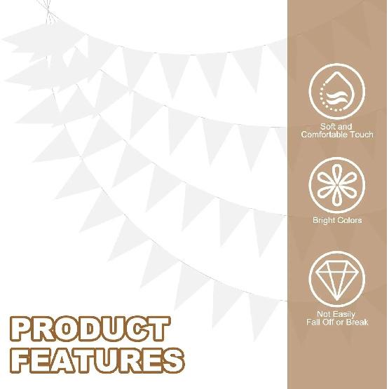 10m White Triangle Plastic Pennant Flags Wedding Birthday Party Decor Outdoor Bunting Garland for Camping Garden Baby Shower 5