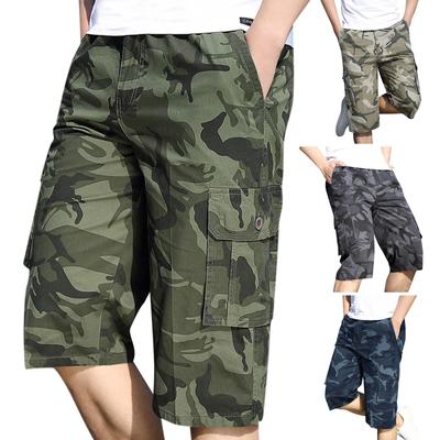 Men Zip Button Pocket Printed Cargo Sports Casual Shorts with Multiple Utility Pockets and Relaxed Fit for Outdoor Activities