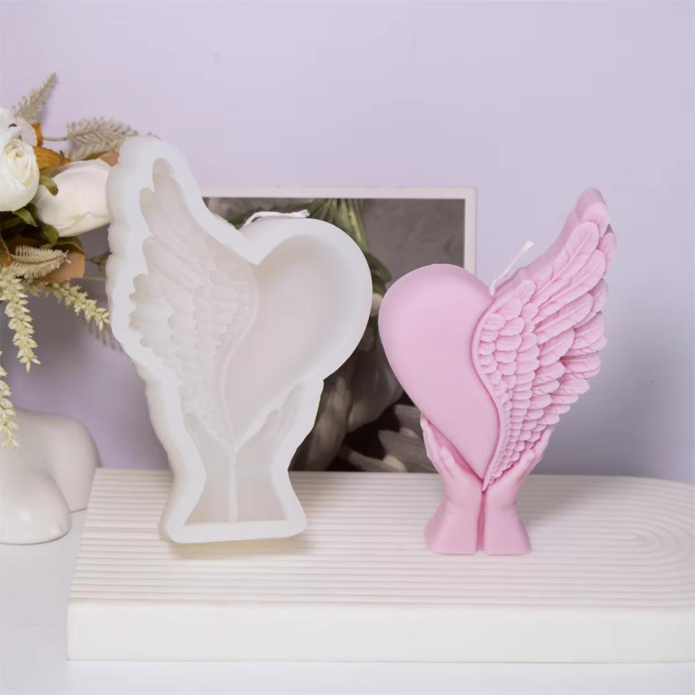 Reusable Valentine's Day Handmade Soap Mold 3D Heart Wing Resin Mold Love Wing Candle Mold  Cement