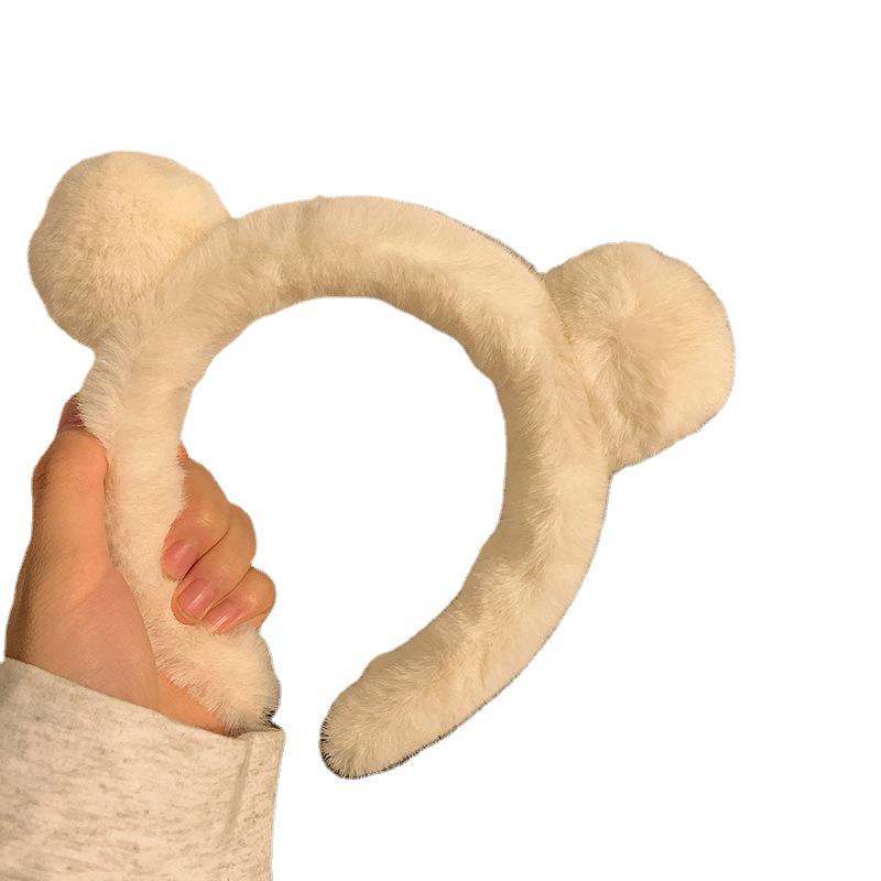 Plush Bear Ears Headband for Hair Washing and Face Masks – Cute Autumn/Winter Accessory
