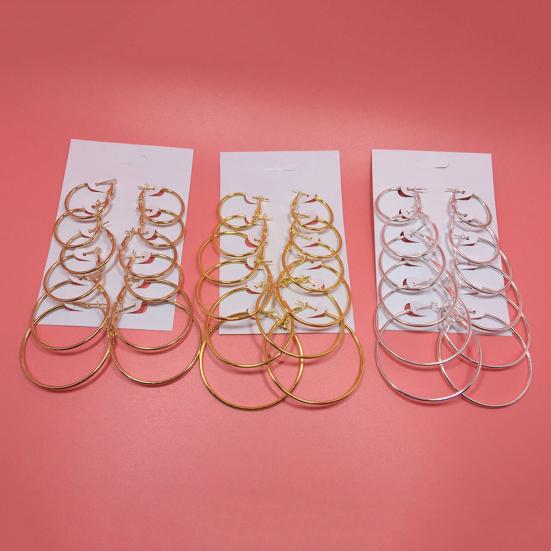 6Pairs/Set Fashion Circle Hoop Dangle Earrings Pendant for Female Daily Outfits