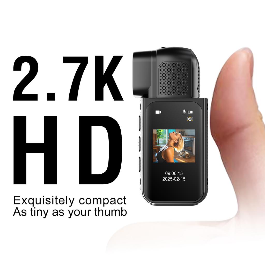 New S80 Big Screen Tiny Thumb Camera 1.47inch IPS Hands-free Portable Camera 180° Twise Lens 2.7K 1080P Long Lasting Battery Anti-loss Mp4 Mini Cam