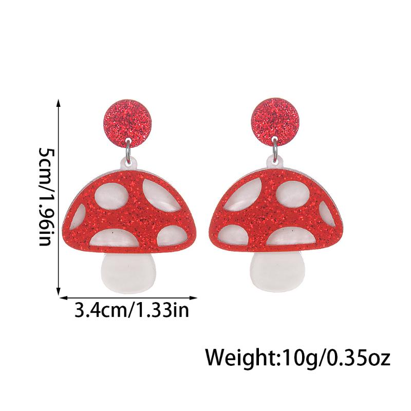 Red Cute Acrylic Mushroom Earrings Colorful Exaggerated Drop Earrings for Women Party Wear Thanksgiving Gift for Friends