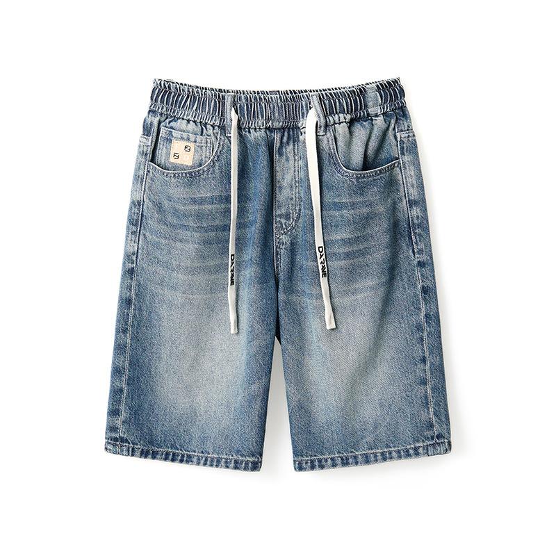 New Summer Elastic Waist Drawstring Denim Five-point Pants Fashionable New Denim Medium Pants