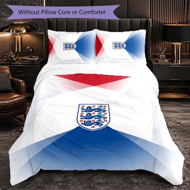 England Football Pattern 3 Pieces Bedding Set Soft Microfiber Duvet Cover with Pillow Cases for Bedroom