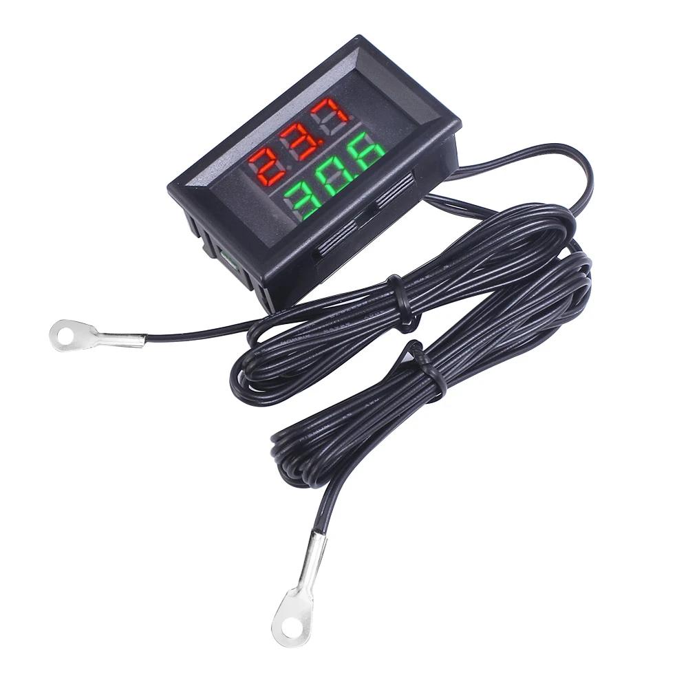 Mini Dual Display Digital Thermometer W/ Dual NTC Waterproof Metal Probe Temperature Sensor Tester for Car Room Indoor 4V-28V