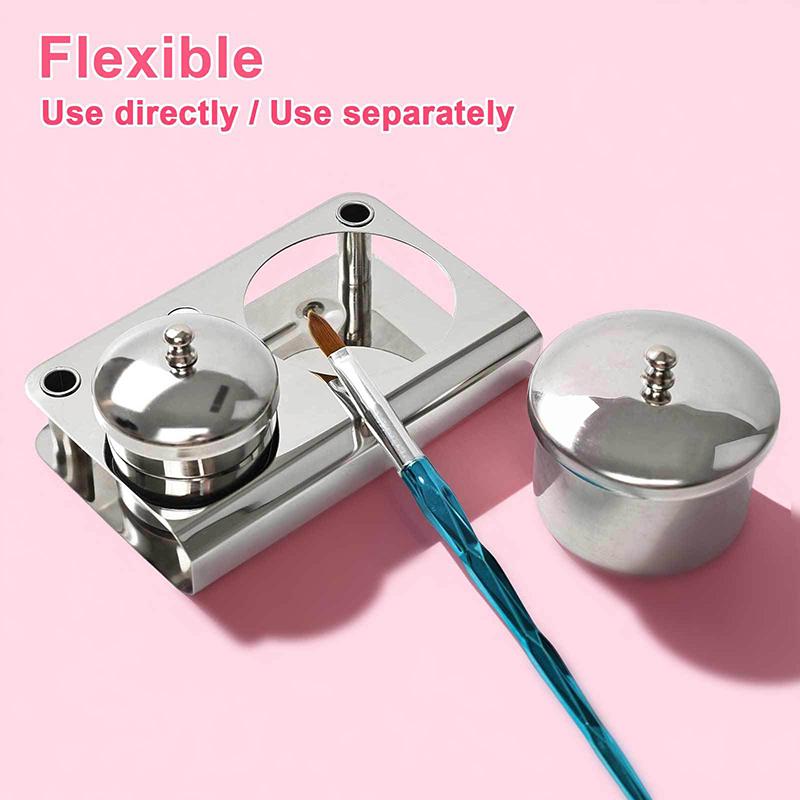 2 Stück/Set Maniküre Acryl Flüssigpulver Edelstahlbehälter Schale Dappen-Schale Desinfektionsbecher mit Deckel Nagelkunstwerkzeug