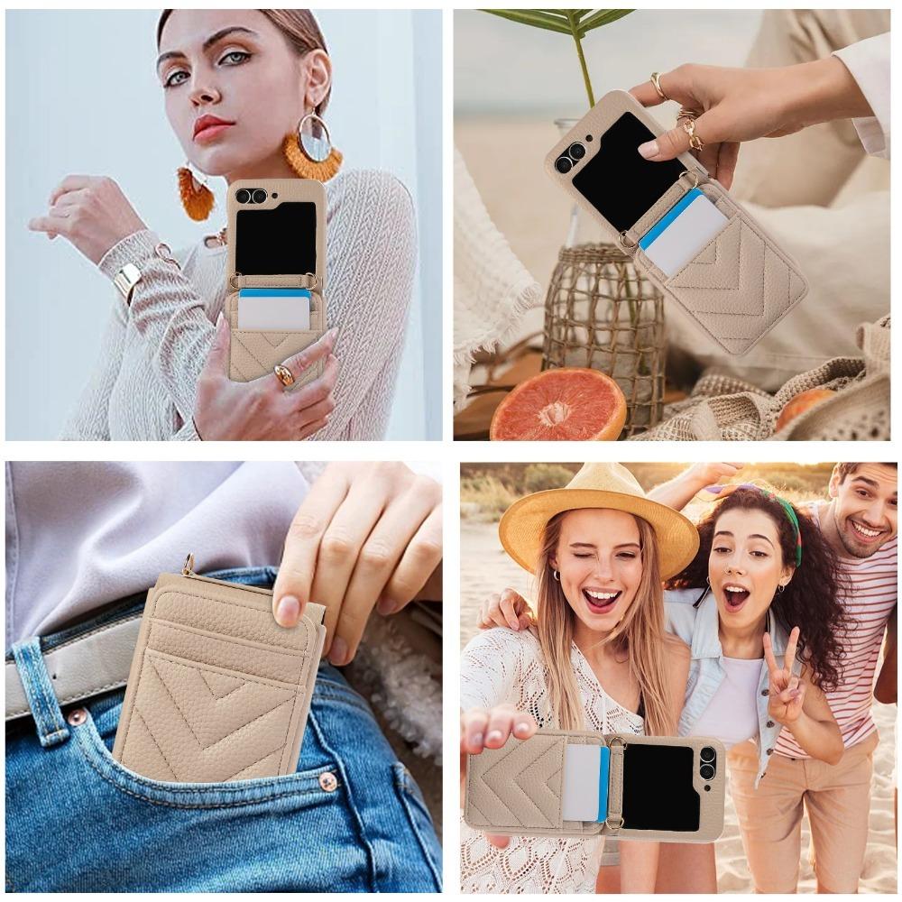 Crossbody Leather Phone Case for Samsung Galaxy Z Flip 6 5 4 3 Flip6 Flip5 Flip4 Flip3 Wallet with Card Holder Protection Cover